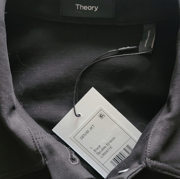 Theory Cropped Denim Jacket, Size Large, Black, NWT - Picture 11 of 14